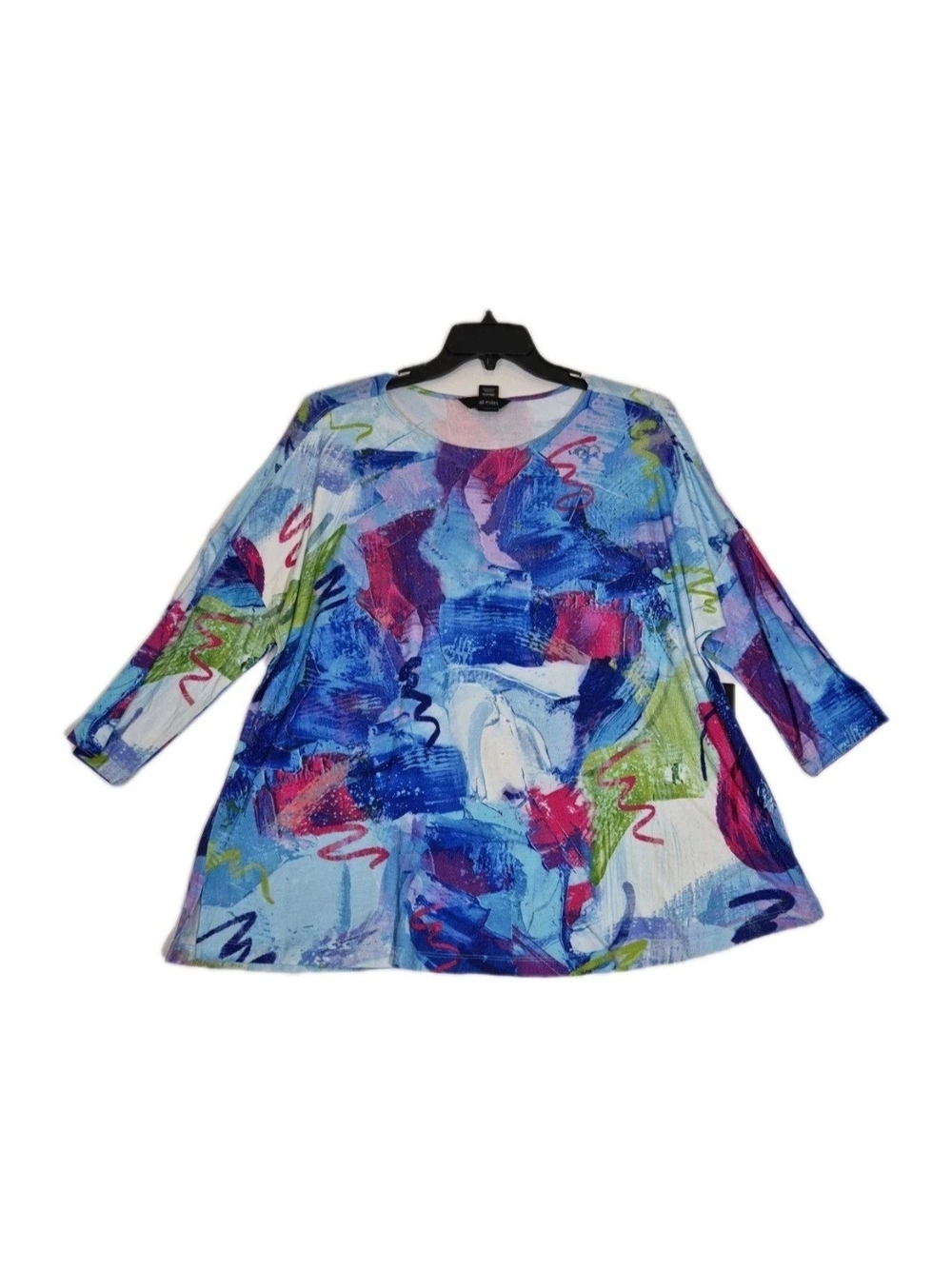 Ali Miles Women's Plus Top Size 1X  Stretch Round Neck ¾ Sleeve Tunic Blue 45